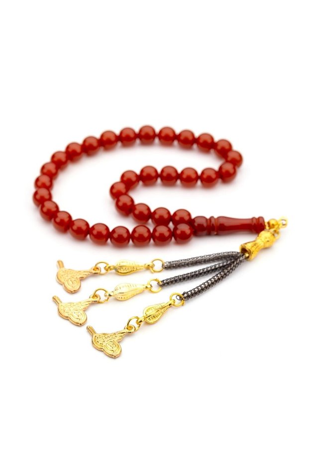 Wrist Length Globe Grained Yellow Tasseled Powder Amber Prayer Beads