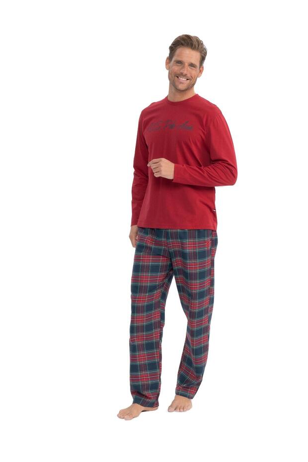 U.S. Polo Assn. Men's Long Sleeve Round Neck Combed Cotton Woven Tracksuit Pajama Set S25851