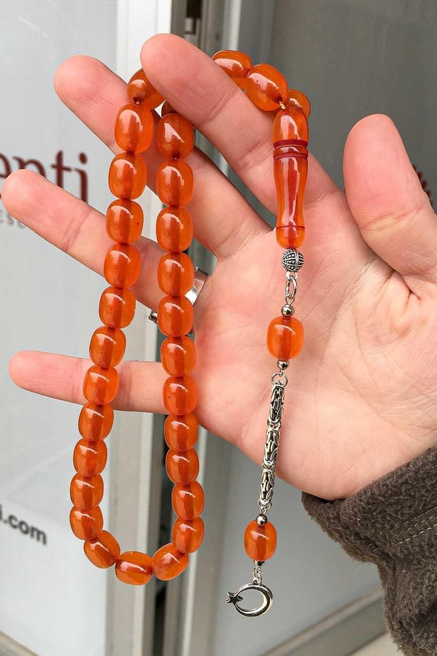 Large Grained Orange Color Powder Amber Prayer Beads