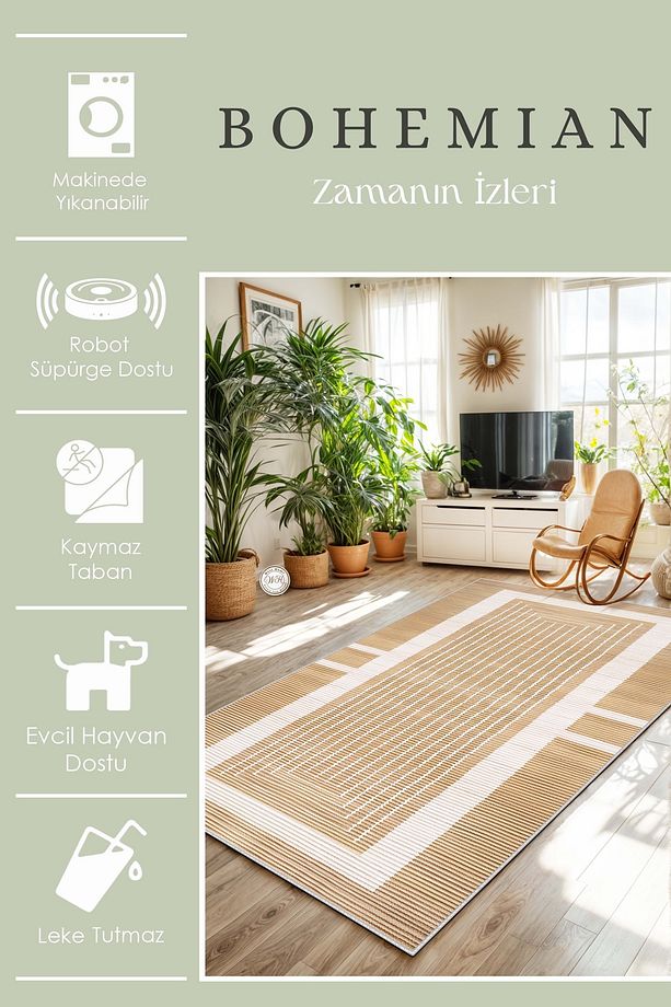 Bohem Yıkanabilir Kaymaz Taban Leke Tutmaz Salon Halısı Mutfak Halısı ve Yolluk - 3
