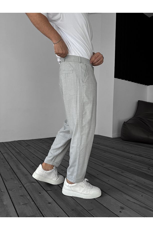Gri Katlı Paça Kumaş Pantolon B-3011 - 4