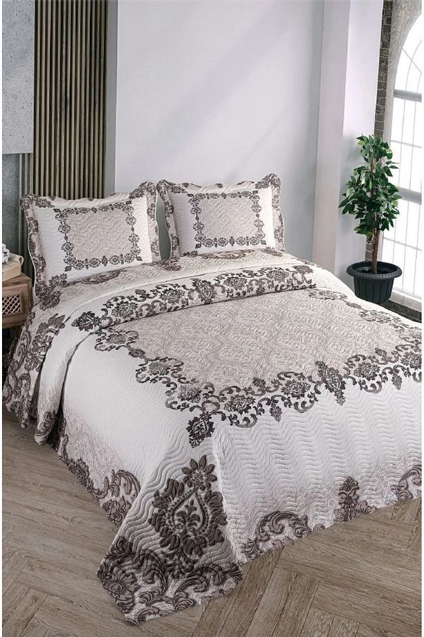 Çift Kişilik Microfiber Kapitone Yatak Örtüsü(GLORİA KAHVE) - 2
