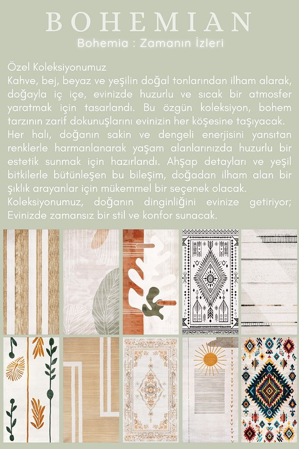 Bohem Yıkanabilir Kaymaz Taban Leke Tutmaz Salon Halısı Mutfak Halısı ve Yolluk - 4