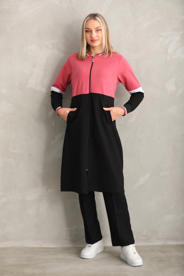 Women's Hijab Tracksuit Set Long Casual Sports Set Powder