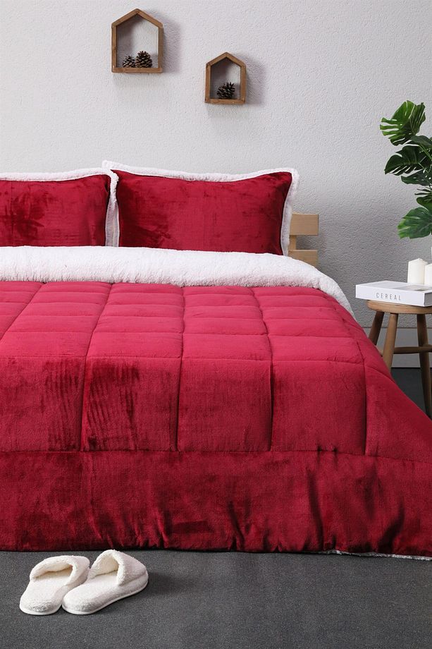 Ultrasoft Comforter Çift Kişilik Çift Taraflı Peluş Uyku Seti Fuşya | Yorgan Takımı - 1
