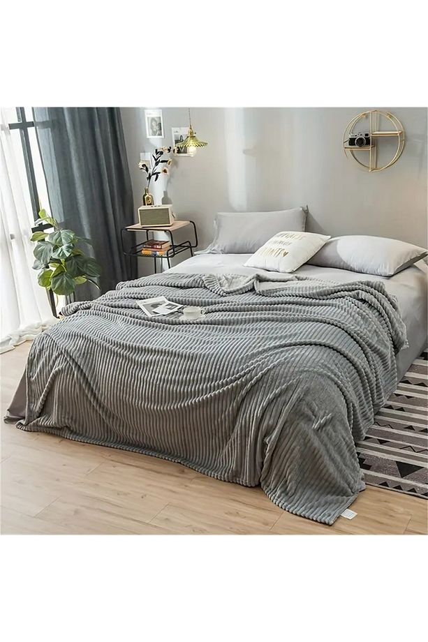 Açık Gri Tavşan Peluş Battaniyesi Çift Kişilik ( Set 3 Parça ) 2 Adet Yastık Yüksek Kalite - 5
