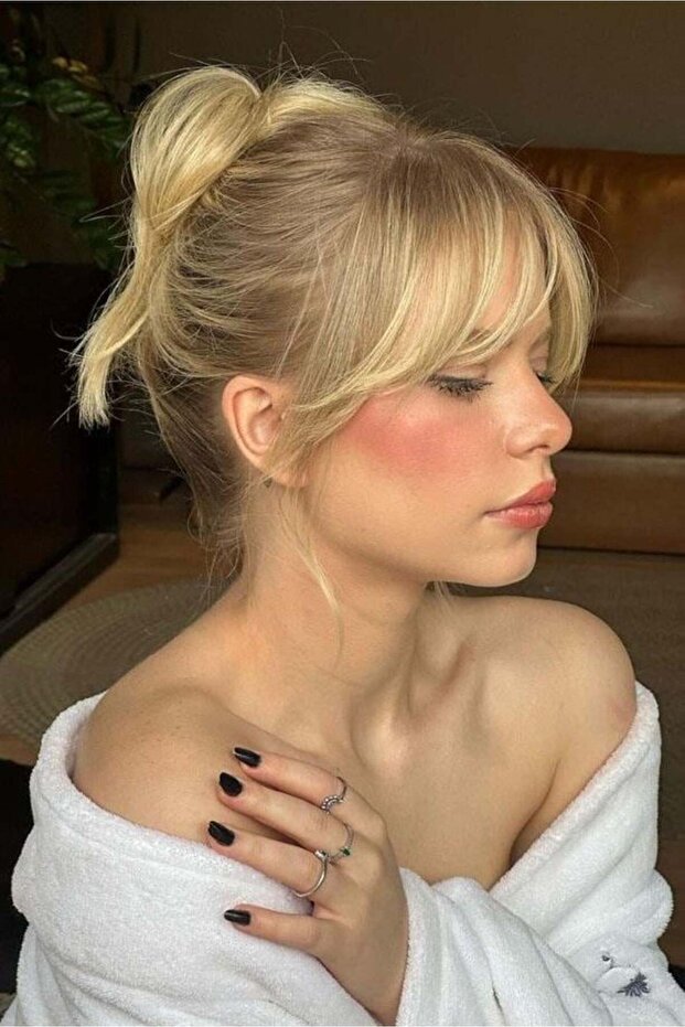 Sarı Renk Uzun Kenarlı Seyrek Takma Kahkül Fiber Saç (Aslı) - 1