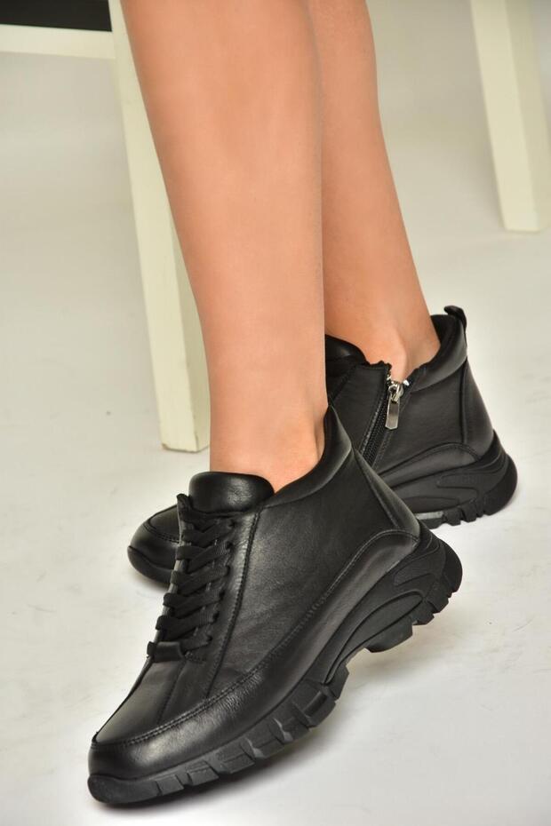 T 555130203 Black Genuine Leather Comfort Orthopedic Sole Women's Boots