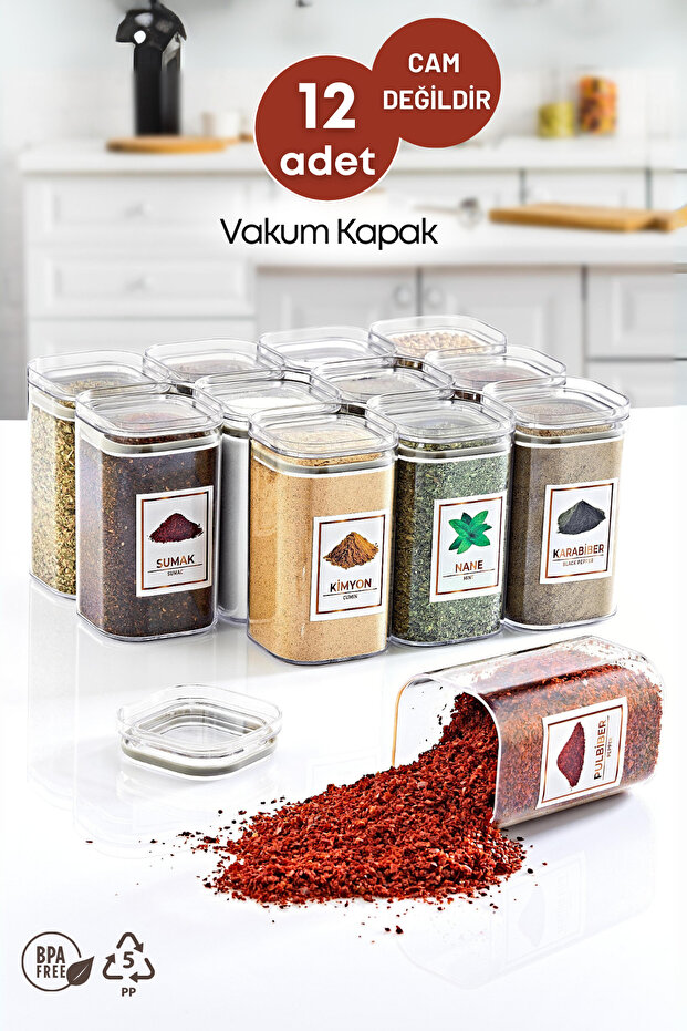 12 Pieces Mica Spice Jar Set with Vacuum Lid Label Gift 250 ml - Not Glass