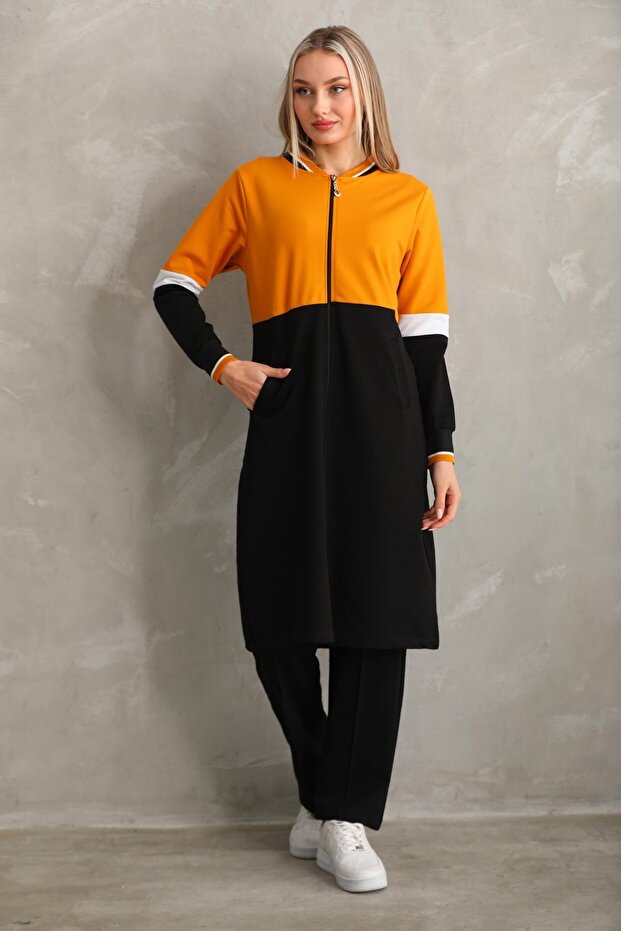 Women's Hijab Tracksuit Set Long Casual Sports Set Mustard