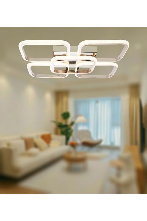 TT302-4+1-FSR KARE TT Aydınlatma ( Sarı Işık ) Fransız Sarı Kaplama 5 li Led Avize - 1
