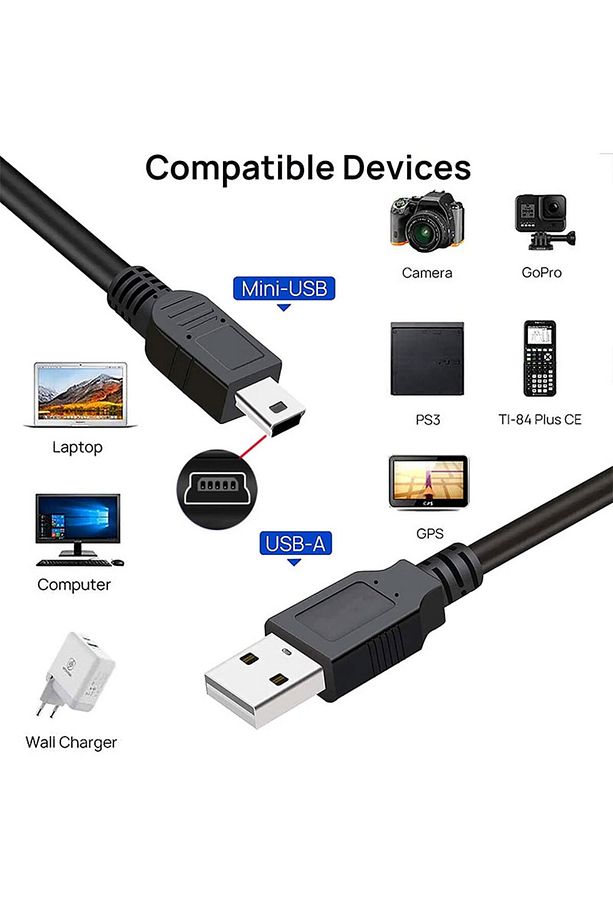 Mini Usb 5 Pin Şarj Ve Data Kablosu Mp3,mp4,ps3 Kablosu 1m - 2