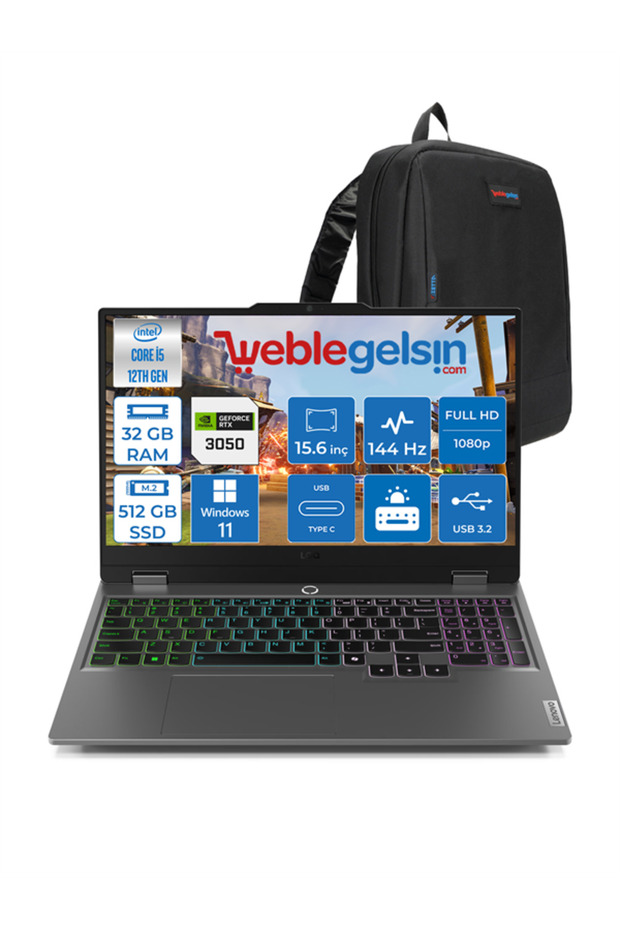 Loq  i5 12450HX 32GB 512GB SSD 6gb RTX3050 (95W) 15.6" 144Hz Fhd WIN11HOME 883GS001TTRWH04+ZETTACNT - 1