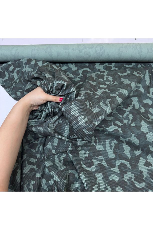 Kamuflaj Desenli Poplin Kumaş Çift En Koyu Yeşil - 6