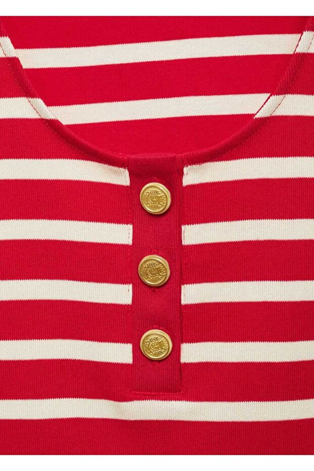 Düğmeli çizgili bluz - 6