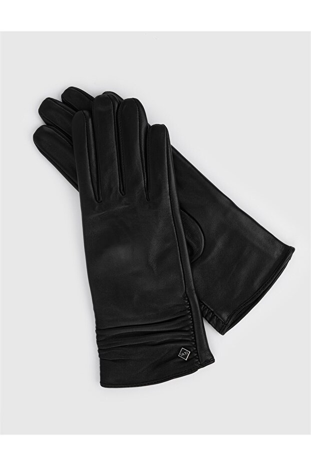 Grethe Kadın Hakiki Deri Eldiven Siyah - 1