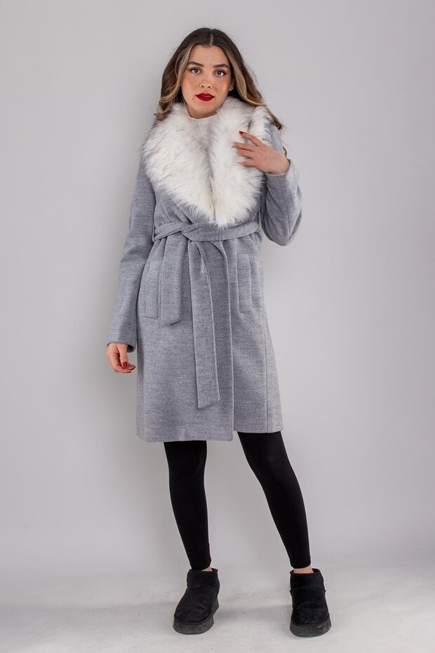 20259 Fur Collar Melted Lined Short Coat