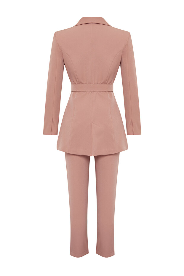 Jacke mit Kreppfutter und Gürtel in Pulverform, Hose mit gewebtem Oberteil und Unterteil, Anzug TCTSS24US00010 - 8