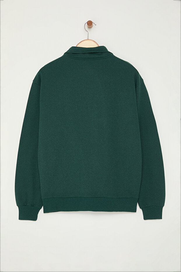 Zümrüt Oversize/Geniş Kesim Dik Yaka Fermuarlı Etiketli İçi Polarlı Sweatshirt TMNAW25SW00168 - 8