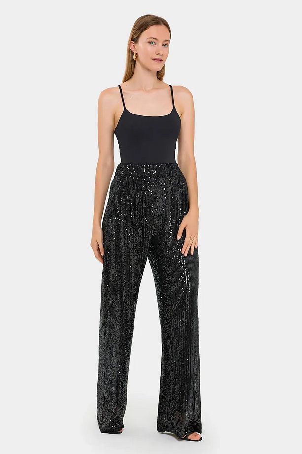 Pullu Wide Leg Yüksek Bel Pantolon - 2