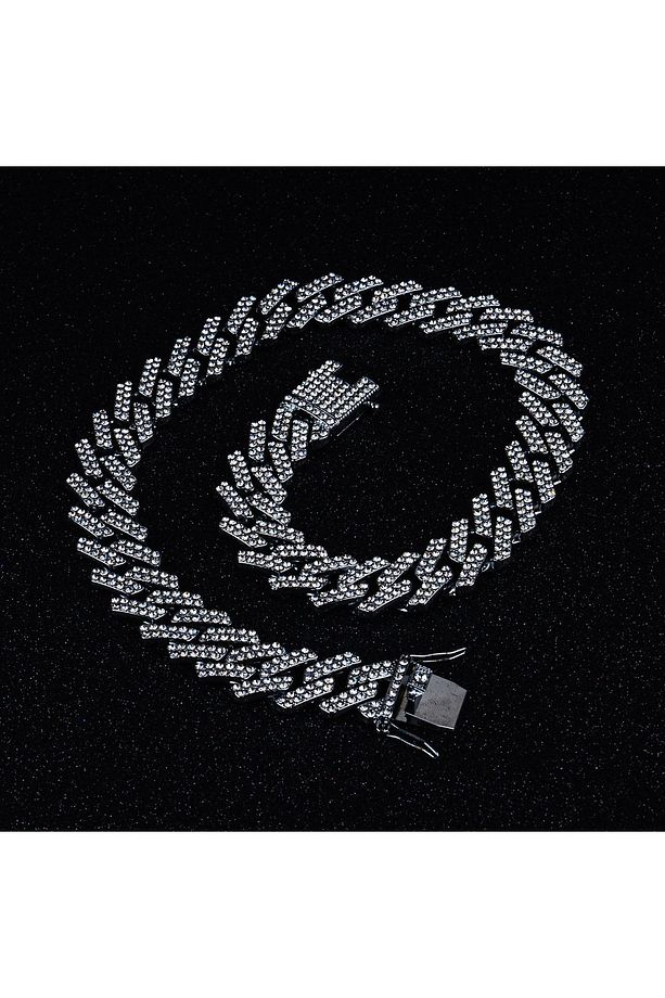 20mm Prong Cuban Chain Taşlı Çelik Kolye Kolyesi - 4