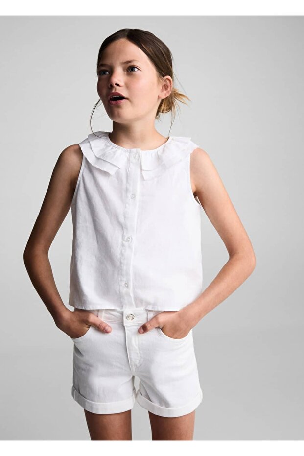 Paçaları kıvrık denim şort - 1