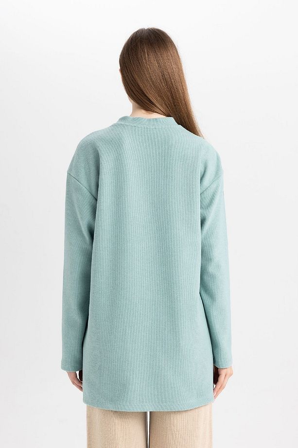 Regular Fit Bisiklet Yaka Selanik Kumaş Uzun Kollu Basic Düz Tişört Tunik B3552ax24au - 6