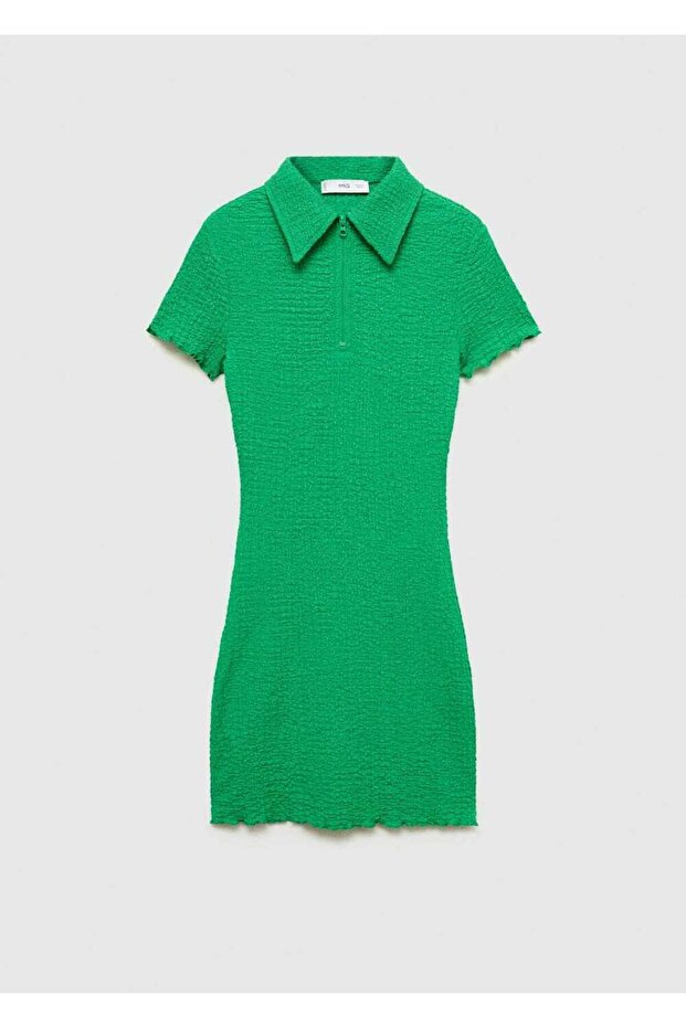 Rochie cu gât polo texturată - 3