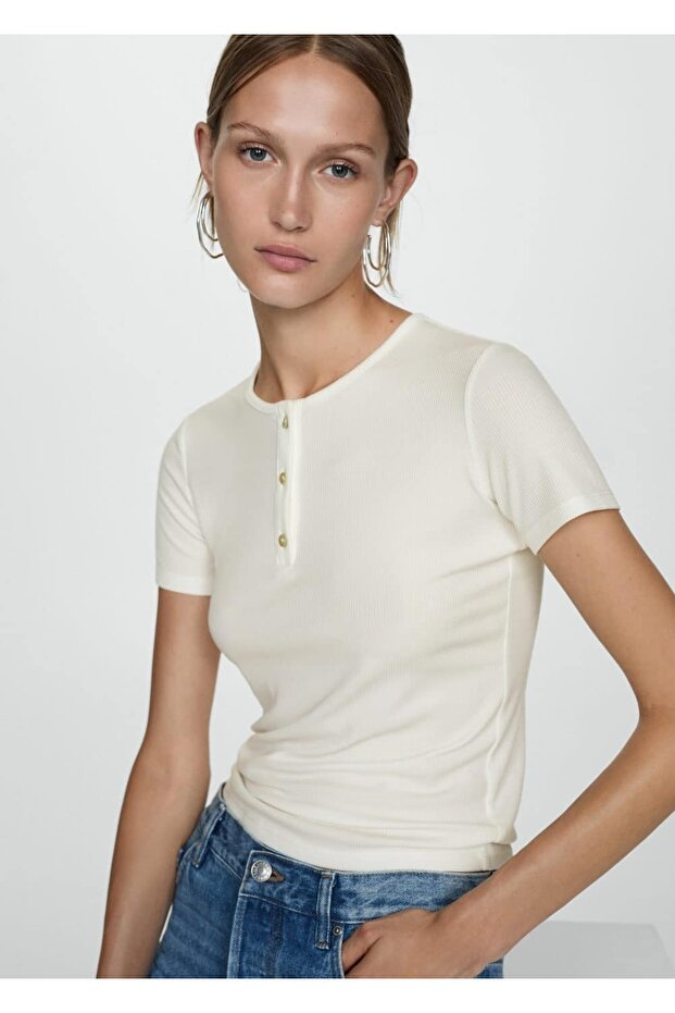 Düğmeli lyocell tişört - 1