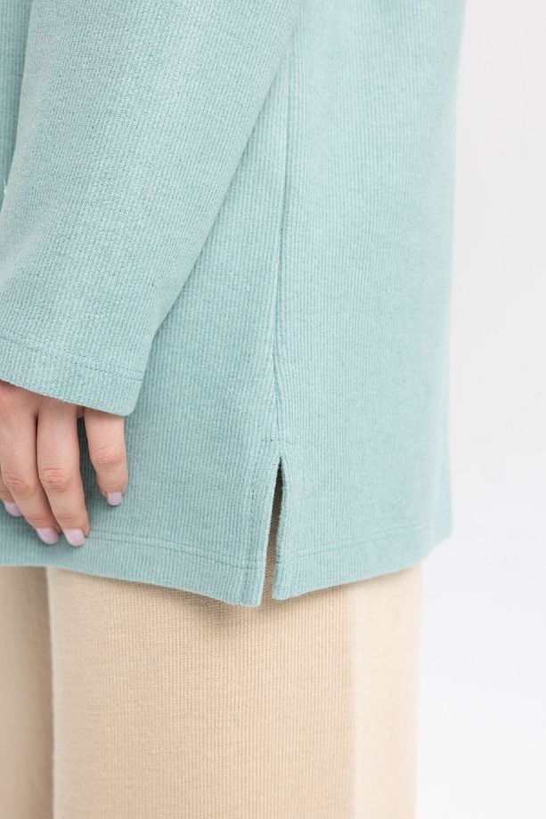 Regular Fit Bisiklet Yaka Selanik Kumaş Uzun Kollu Basic Düz Tişört Tunik B3552ax24au - 5