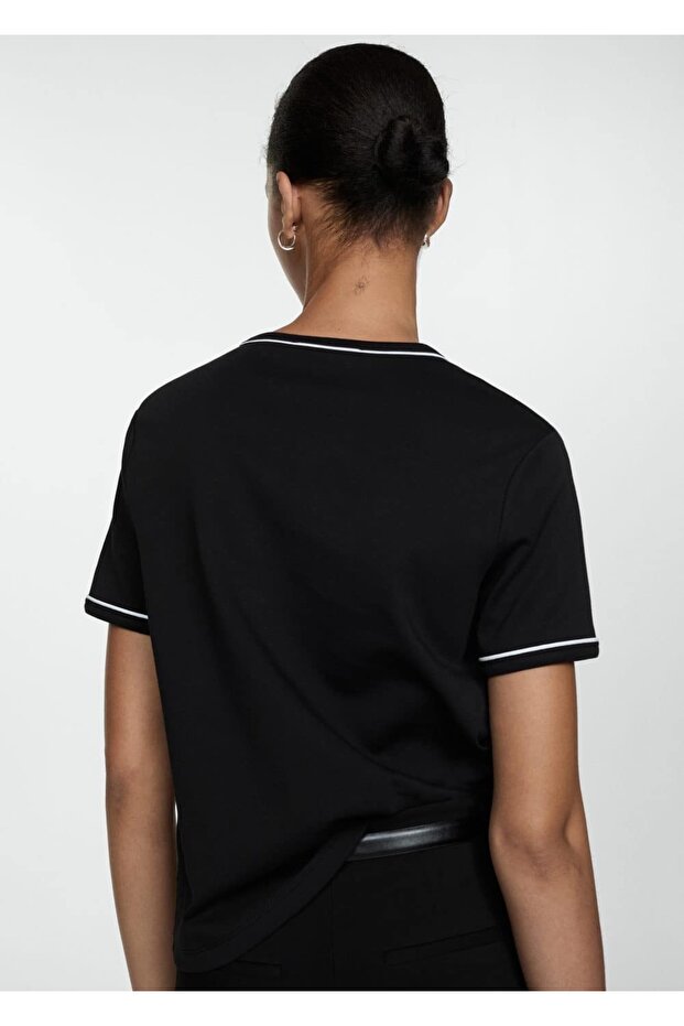 Zıt Bantlı %100 Pamuklu Tişört - 4