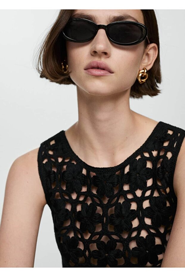 Çiçekli dantel elbise - 5