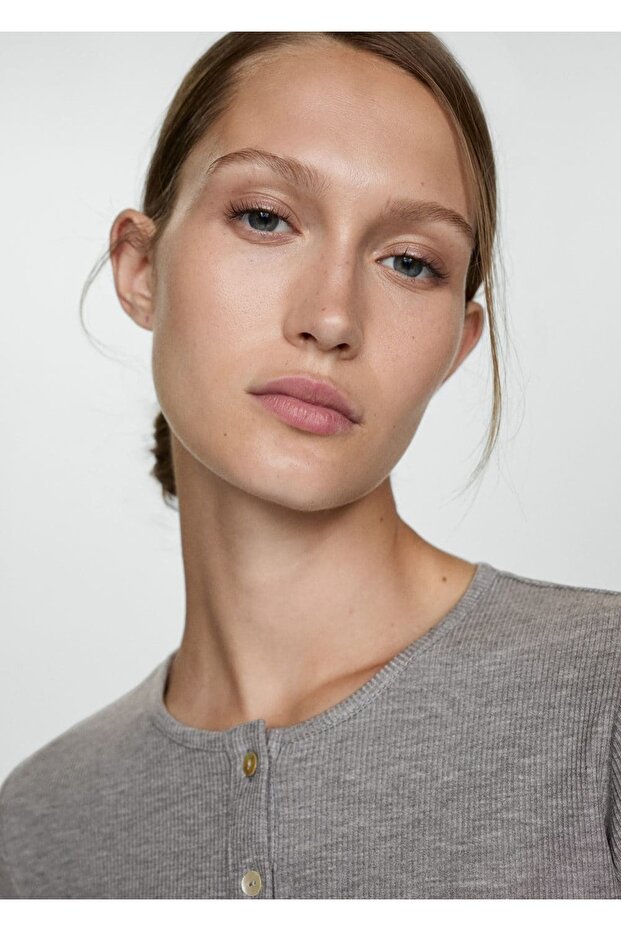 Düğmeli lyocell tişört - 5