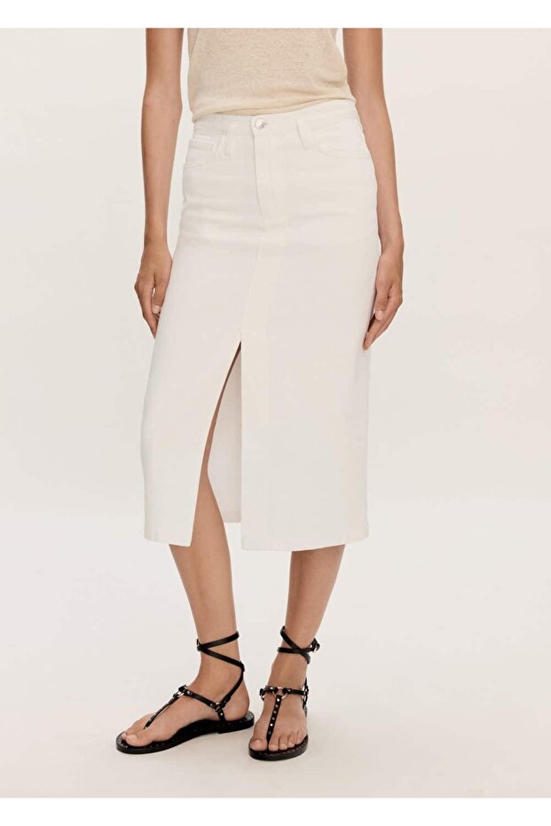 Yırtmaçlı denim etek - 1