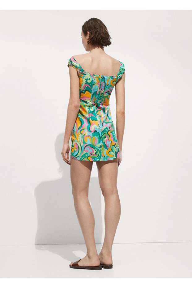 Desenli kısa elbise - 4