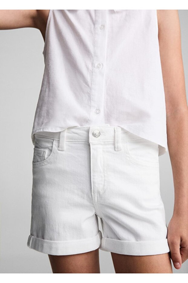 Paçaları kıvrık denim şort - 5