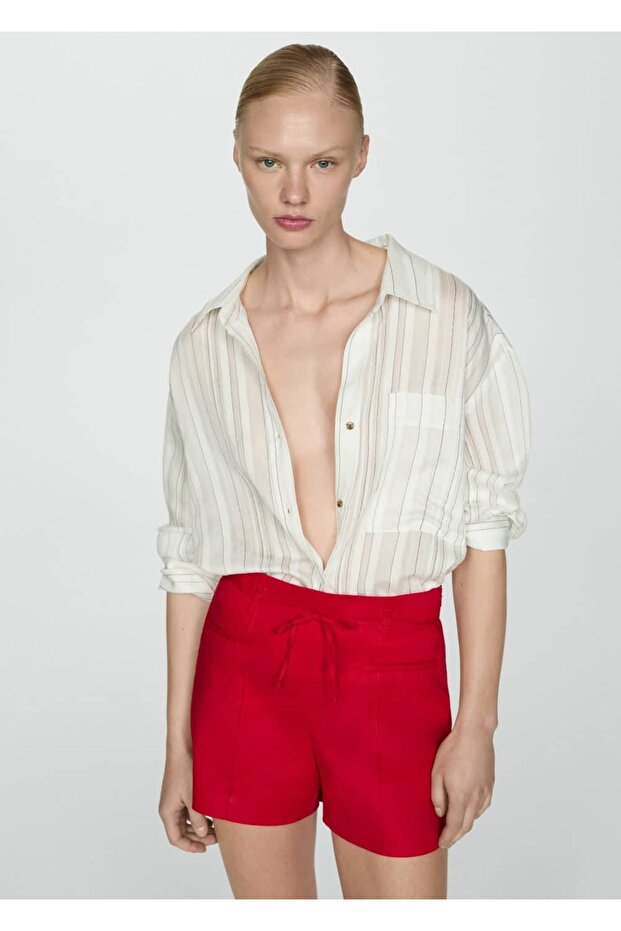 Keten Bağ Detaylı Şort - 1