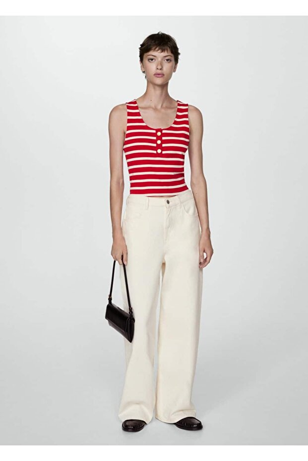 Düğmeli çizgili bluz - 2