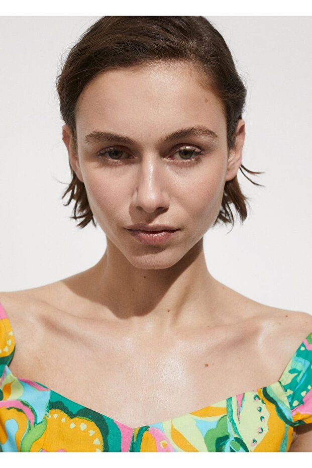 Desenli kısa elbise - 5