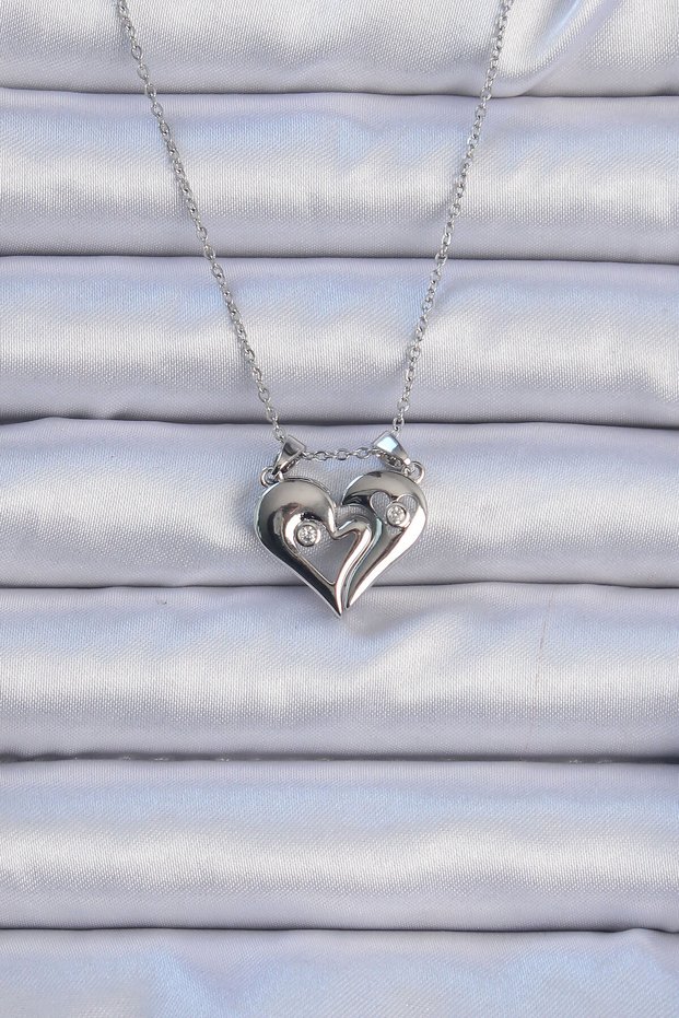 316L Steel Chain Silver Color Zircon Stone Magnet Heart Necklace