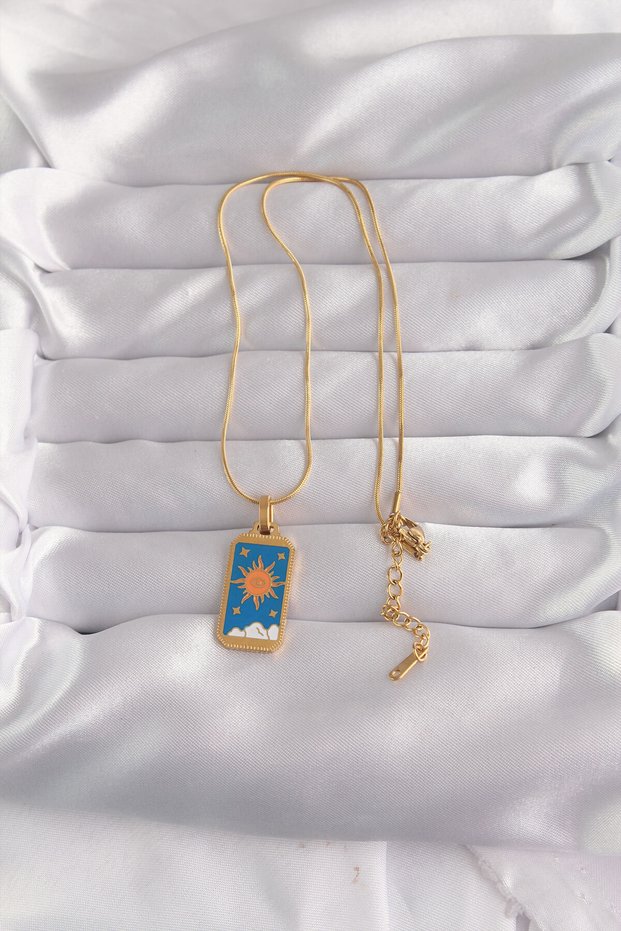 Gold Color Blue Enamel Sunny Tarot Pendant (316L Steel)