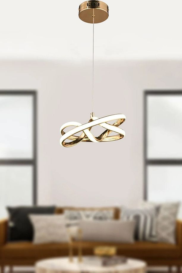 Eclipse Model Gold Kaplama Metal Salon Mutfak Oturma Yatak Odası Modern Led Sarkıt Avize - 4