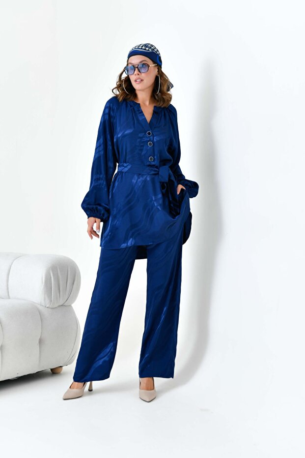 Women's Comfortable Fit Jacquard Suit Navy Blue 30877