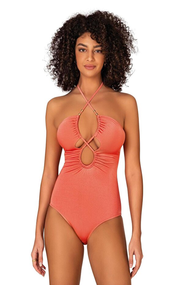 Women's Orange Swimsuit with Accessory Detail