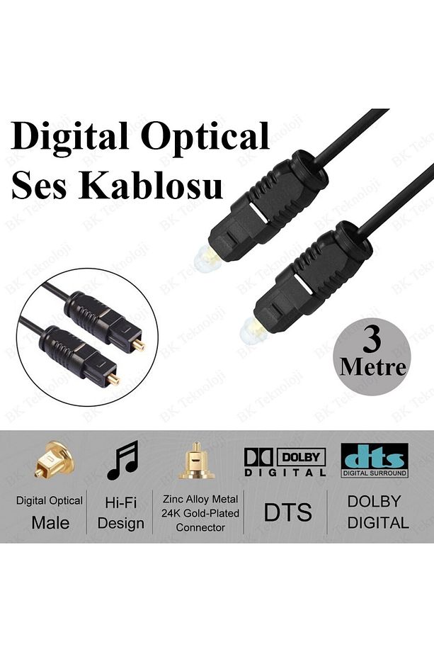 Fiber Dijital Optik Optic Sinema Sistemi Ses Kablosu Yüksek Kalite Toslink Kablo Cabble 3 Metre - 1