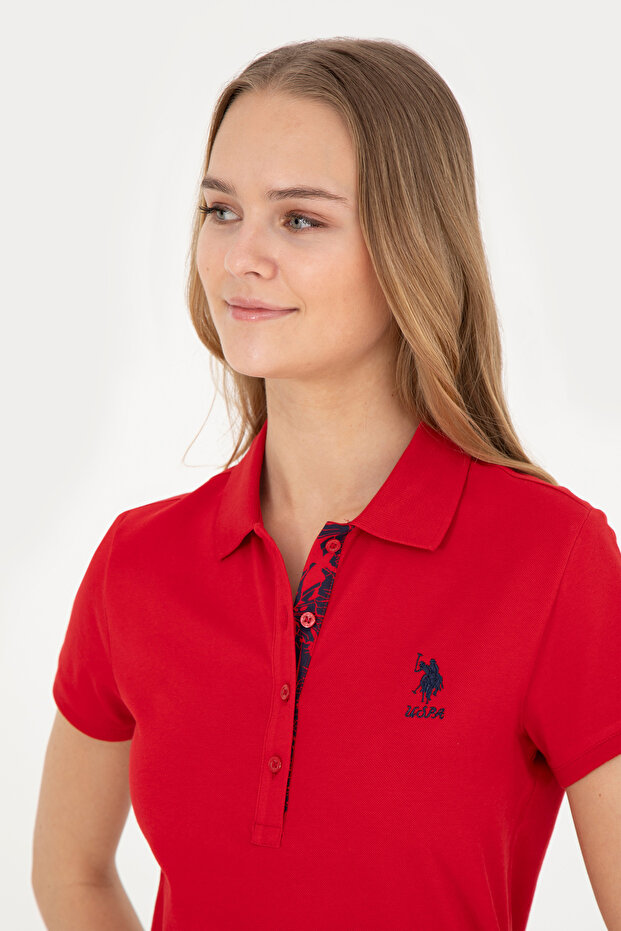 Women's Red Basic Polo Neck T-Shirt 50289361-Vr171