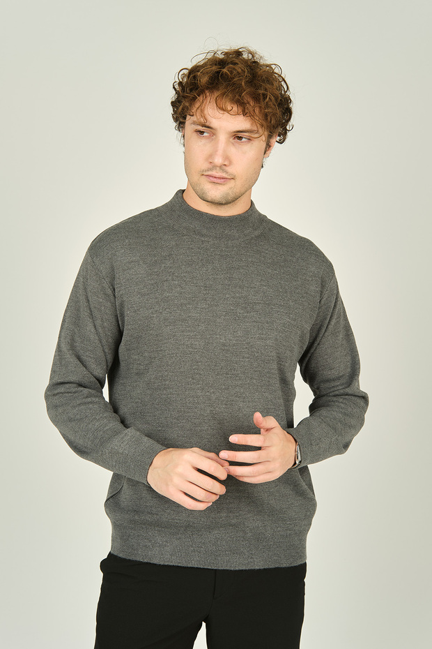 Men's Half Turtleneck Wool Sweater 6091024 Dark Gray