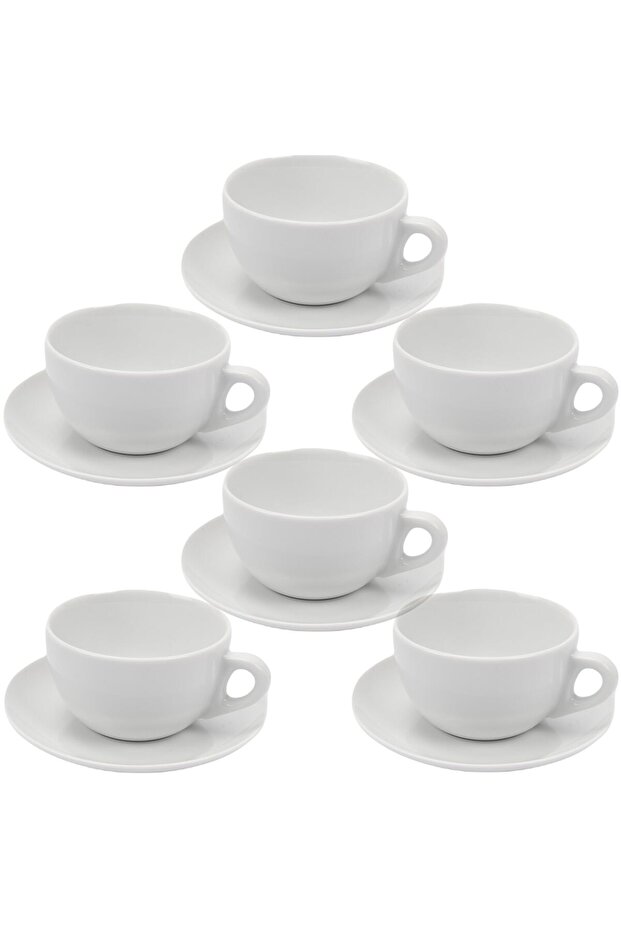 Verona 6 Kişilik Porselen Latte Fincan Ve Tabak Takımı - 350 ml - 6’lı Set - 1