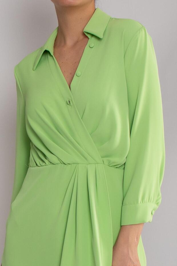 61853 Uzun Kol Drapeli Kısa Elbise - 3