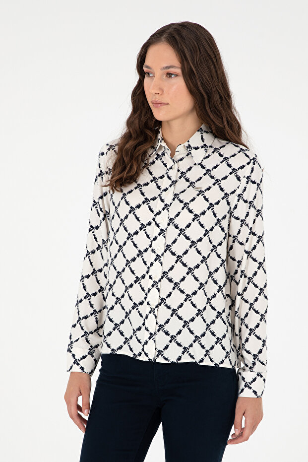 Women's Navy Blue Long Sleeve Shirt 50291104-Vr033